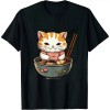 Ulloord Cat eating Ramen Noodles with Hearts Valentines Day T-Shirt