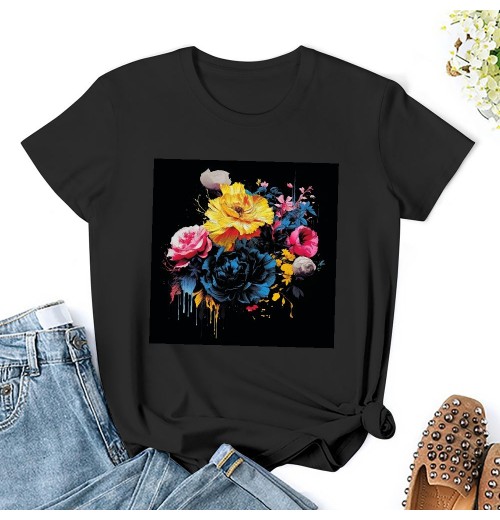 Shangniulu Women Wildflower Summer Flowers Blooming Floral Graphic T-Shirt