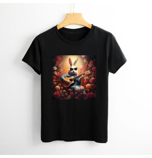 Shangniulu Womens Easter Bunny Shirt Cute Rabbit Playing Guitar T Shirts Cottagecore Clothing Aesthetic Graphic Tees