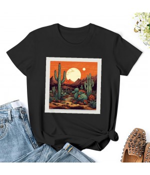 Shangniulu Womens Western Shirts Casual Desert Cactus Tshirts Cute Country Short Sleeve Graphic Tees Plus Size Tops for Women