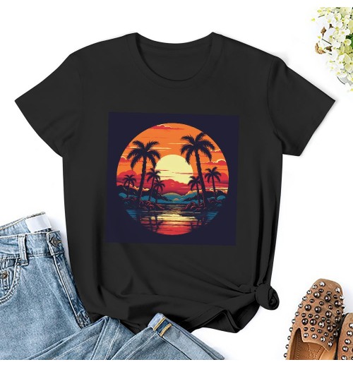 Shangniulu Beach Shirts for Women Coconut Trees Hawaiian Graphic Tshirt Summer Vacation Beach Tees Tops