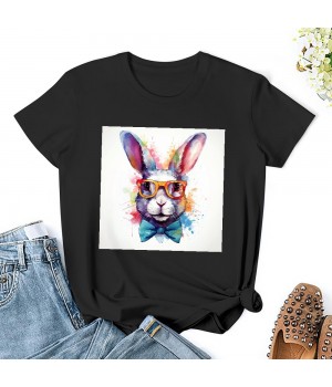 Shangniulu Women's Cute Bunny Headband Print T-Shirts Short Sleeve Easter Graphic Top