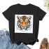 Shangniulu Tiger Tee Shirt Women Crew Neck T Shirt Short Sleeve Funny Cute Tiger Graphic Loose Shirt Tops