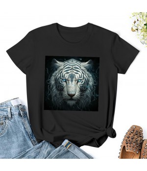 Shangniulu Tiger Artwork - Blue Eyes - Animal Art Tiger T-Shirt Classic round neck women's T-shirt