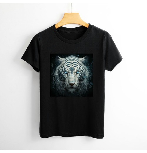 Shangniulu Tiger Artwork - Blue Eyes - Animal Art Tiger T-Shirt Classic round neck women's T-shirt