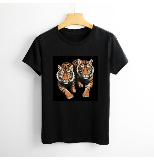 Shangniulu Tiger Shirt Women Vintage Animal Graphic T-Shirt Casual Short Sleeve Crewneck Tee Summer Loose Fit Tops