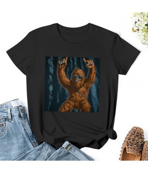 Shangniulu Classic round neck women's T-shirt, rock big foot monster summer personalized fashion T-shirt with soft fabric, good elasticity, lightweight and breathable