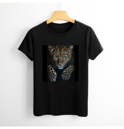 Shangniulu leopard blue eyes sitting black art for lovers animal Jungle T-Shirt