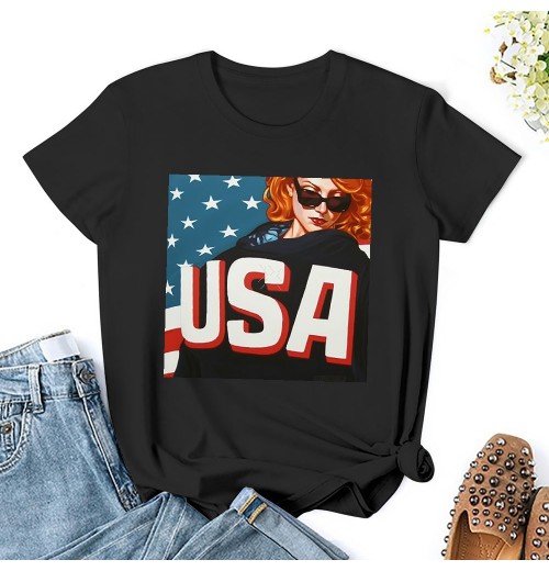 Shangniulu USA Sweatshirt Women American Flag Shirt Patriotic TShirt Stars Stripes Pullover 4th of July Tee Tops