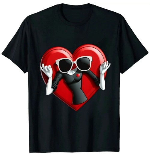 Shangniulu Valentine's Day Fun Gift Women's Round Neck Black T-shirt