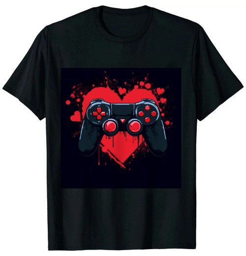 Gamer Heart Valentines Day Video Games Boys Kids Teens T-Shirt