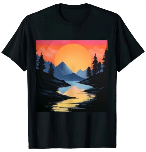 Outdoor Sunset Vintage Style Mountains Sun Nature T-Shirt