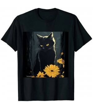 Cat Pattern Classic Fit Round Neck T-shirt