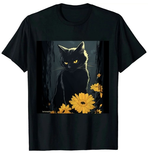 Cat Pattern Classic Fit Round Neck T-shirt