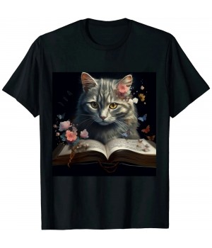 Cat Art Book Cat Motif Flowers Cat T-Shirt