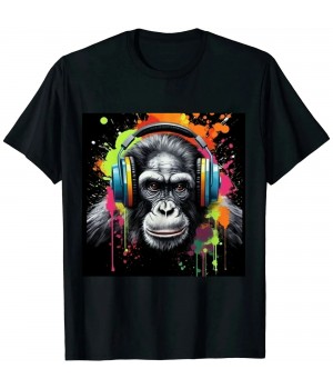 Colourful Musicians Animal Theme Animal Jungle Art Monkey T-Shirt