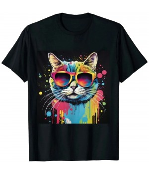 Cute Cat Motif Pop Art Cat T-Shirt