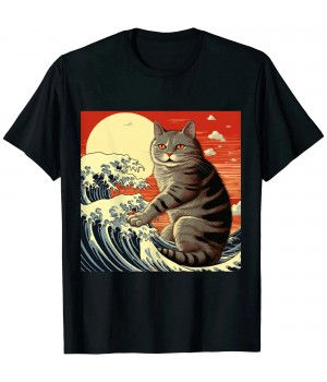 Cat Japanese Art Funny Cat Gifts For Men Women Kid T-Shirt