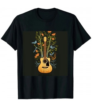 Shangniulu Flowers Birds Tree Nature Guitar T-Shirt