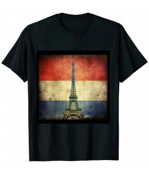 Shangniulu Vintage Postcard Style T-Shirt wit Eiffel tower