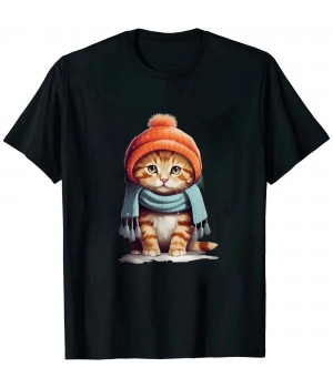 Shangniulu Cute Cartoon Printed Round Neck T-shirt (Cat)