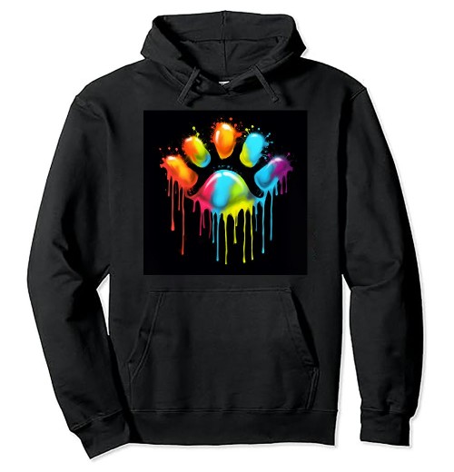 Shangniulu colorful dog paw heart print Pullover Hoodie