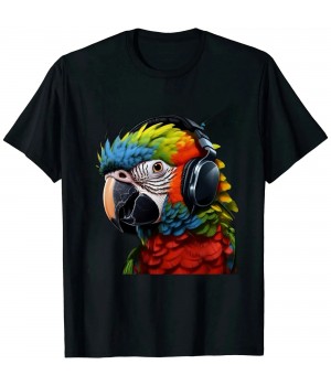 Shangniulu Parrot Music Art Headphones Musicians Animal Bird Parrot T-Shirt