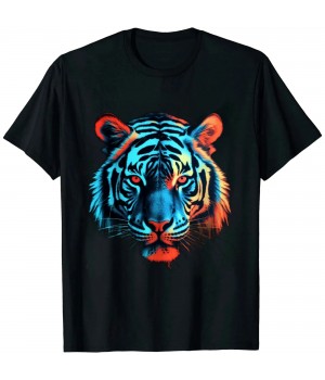 Shangniulu Tiger in Red and Blue - Animal Art Tiger T-Shirt