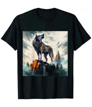 Shangniulu Wolf Howls Mountains Nature Animal Art Animal Lovers Wolf T-Shirt