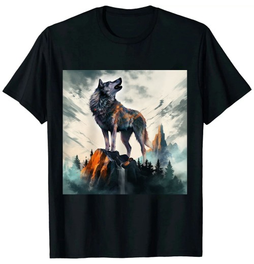 Shangniulu Wolf Howls Mountains Nature Animal Art Animal Lovers Wolf T-Shirt