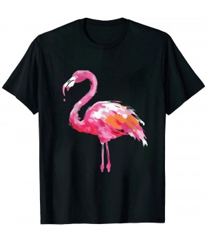 Shangniulu Flamingo Print Black round neck T-shirt