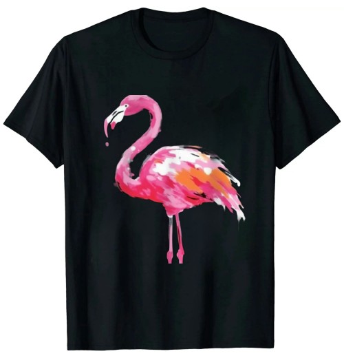 Shangniulu Flamingo Print Black round neck T-shirt