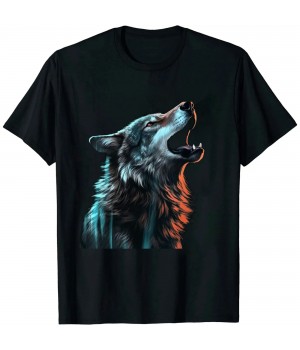 Shangniulu Wolf Howls Animal Print Animal Lovers Wolf T-Shirt