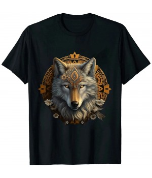 Shangniulu Wolf Mandala Animal Lovers Art Animal Wolf T-Shirt