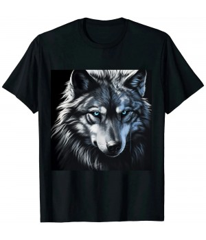 Shangniulu Wolf Portrait Blue Eyes - Artwork | Animal Motif Wolf T-Shirt