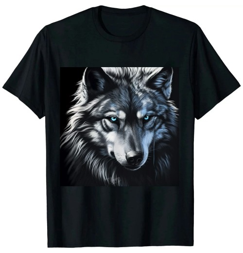 Shangniulu Wolf Portrait Blue Eyes - Artwork | Animal Motif Wolf T-Shirt