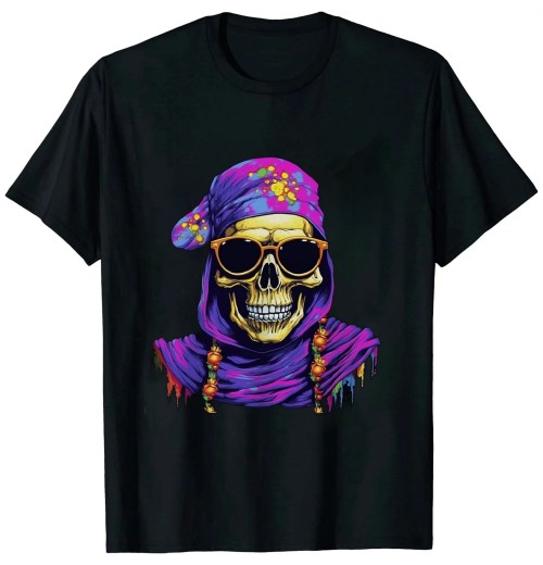 Shangniulu Rebellious Shades: Edgy Skull in Sunglasses Graphic Design T-Shirt