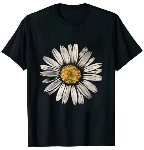 Shangniulu White Flowers Graphic Crewneck Short Sleeve Regular Fit Casual Tee T-Shirts