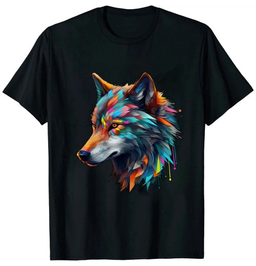 Shangniulu Wolf Colourful Animal Print Artwork Polygon Wolf T-Shirt