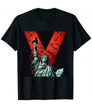 Shangniulu Big V letter shirt, black print T-shirt Hip hop T-shirt, crew-neck T-shirt top