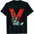 Shangniulu Big V letter shirt, black print T-shirt Hip hop T-shirt, crew-neck T-shirt top